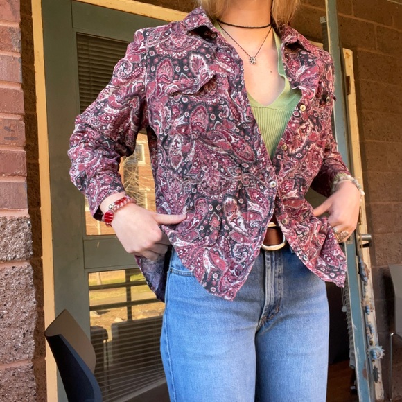 Crafts & Barrow, corduroy paisley print button up, size Large - Picture 5 of 5